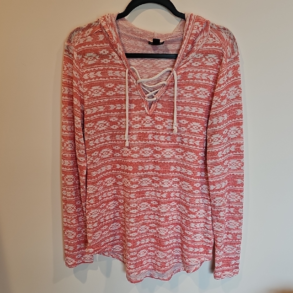 Women's Pink Patterned Hoodie Top